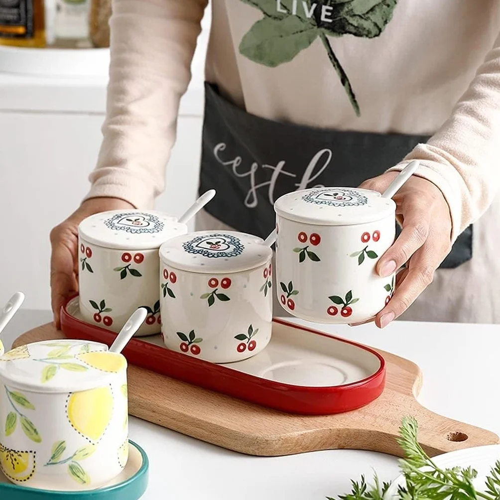 XYNSNDB GaRcan Juego de Botellas de condimentos, Juego de recipientes de cerámica para azucarero, Tarro de Especias de Cocina, Recipiente de azúcar, Sal, Especias, condimentos, tarros de Especias (B)