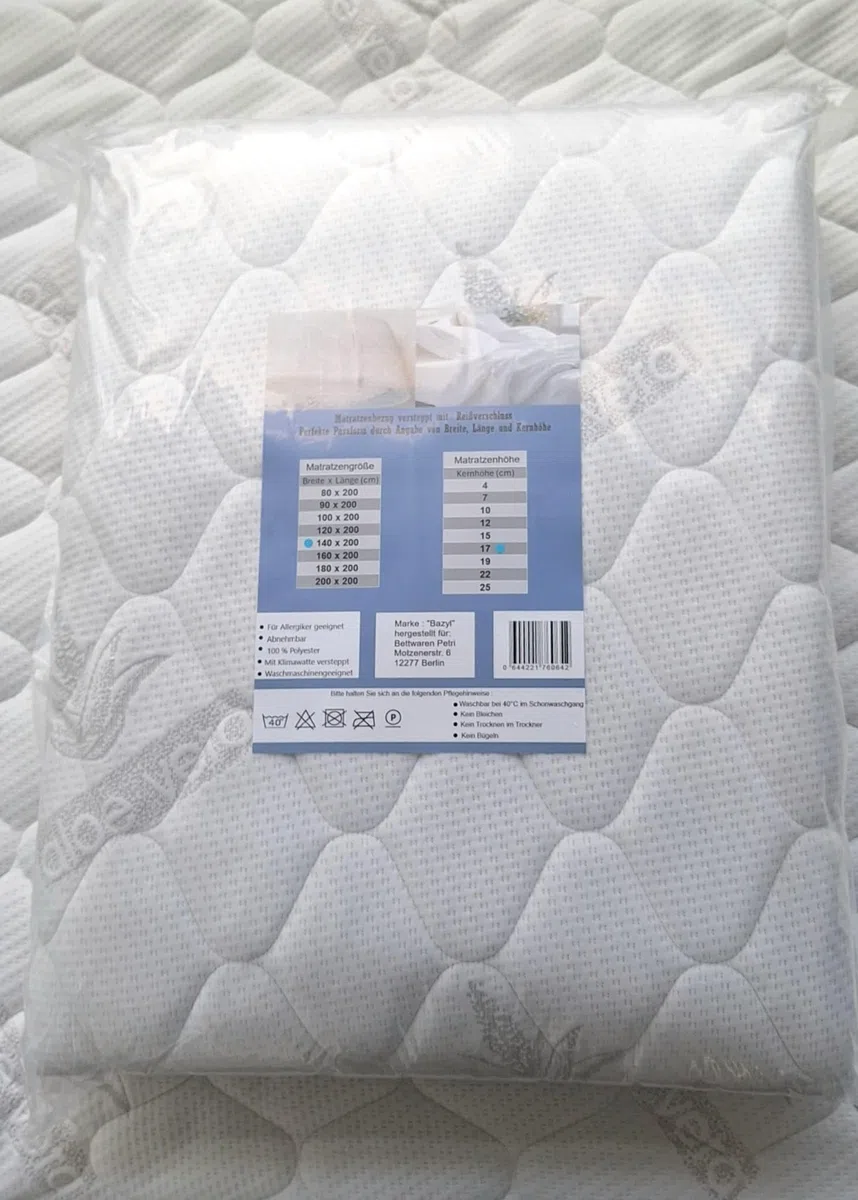 Bazyl Funda de colchón 90 x 200 cm. Colchón Acolchado con Cremallera para una Colchón (90 x 200 x 25 cm)