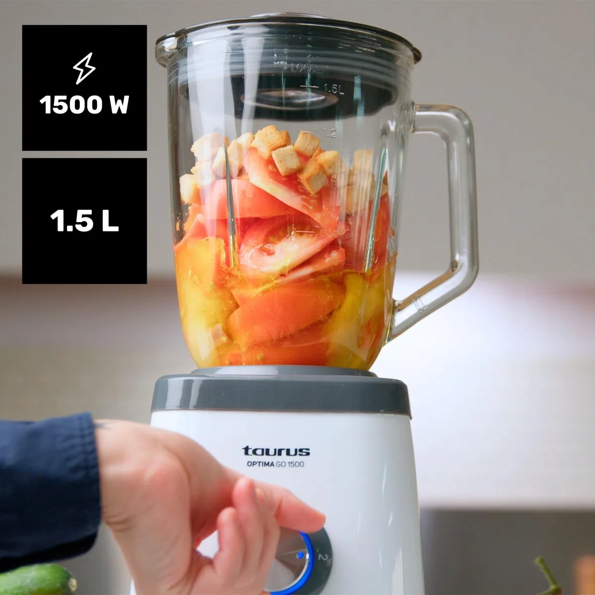 Taurus - Batidora de Vaso Optima Go 1500 | 1500W | Vaso Portatil 500ml | Cuchillas 4 Filos | 2 Velocidades + Turbo | Acero Inoxidable | Antideslizante | Sistema de Seguridad