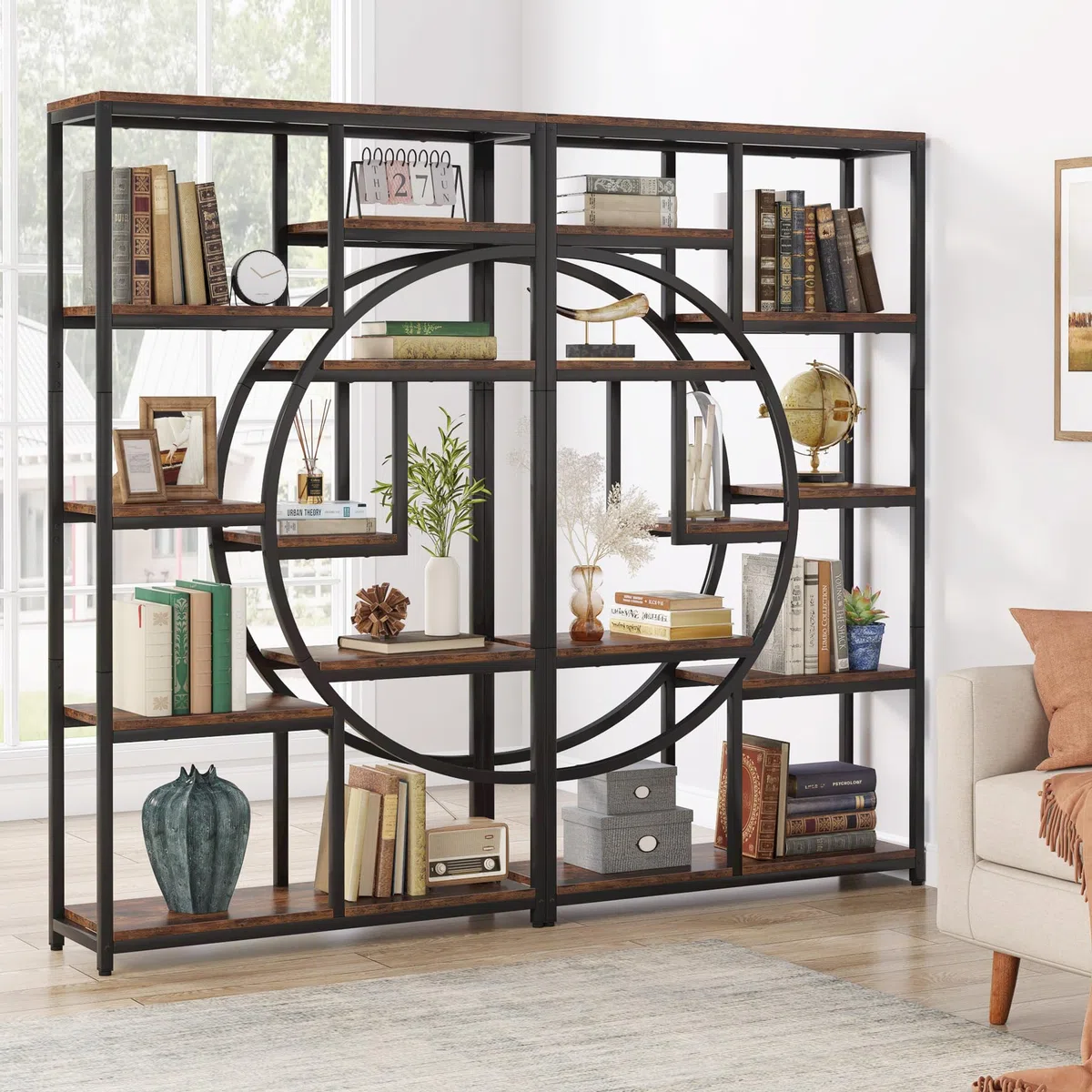 Tribesigns Librería Industrial Etagere de 5 Niveles, estantes Altos Independientes, Organizador de Almacenamiento con 9 estantes de Almacenamiento Abiertos para Sala de Estar, Oficina (Paquete de 2)