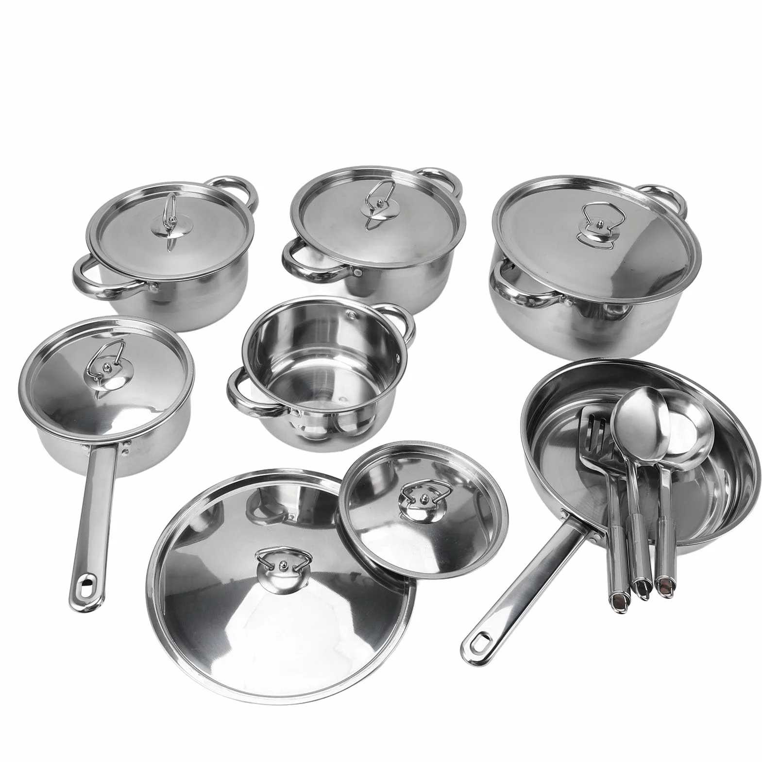 Dioche Juego de Ollas y Sartenes de Acero Inoxidable Juego de Utensilios de Cocina de Primera Calidad para Cocinar en el Hogar de Utensilios de Cocina Duraderos con Ollas para