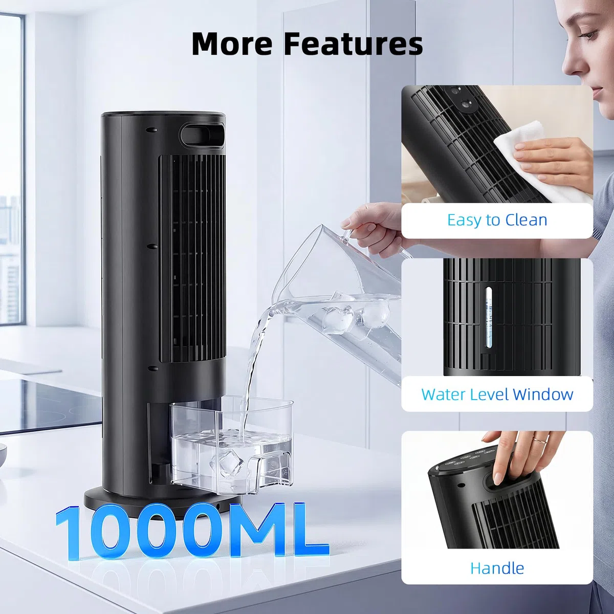 Aire acondicionado portátil sin ventilación externa, negro mate